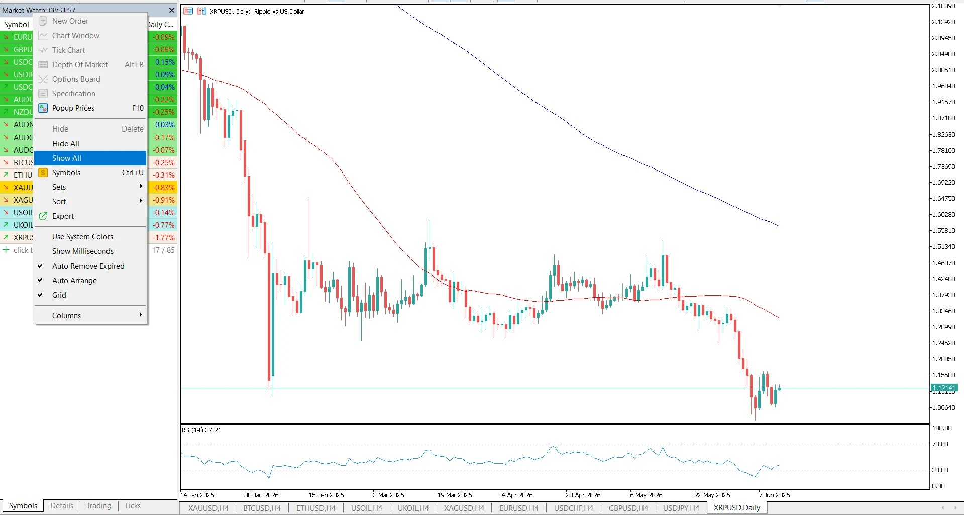 Ripple daily chart in MT5
